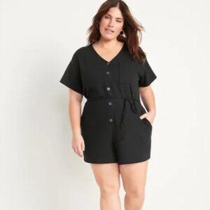 Old Navy Textured-Knit Utility Short-Sleeve Romper -- 3.5-inch inseam